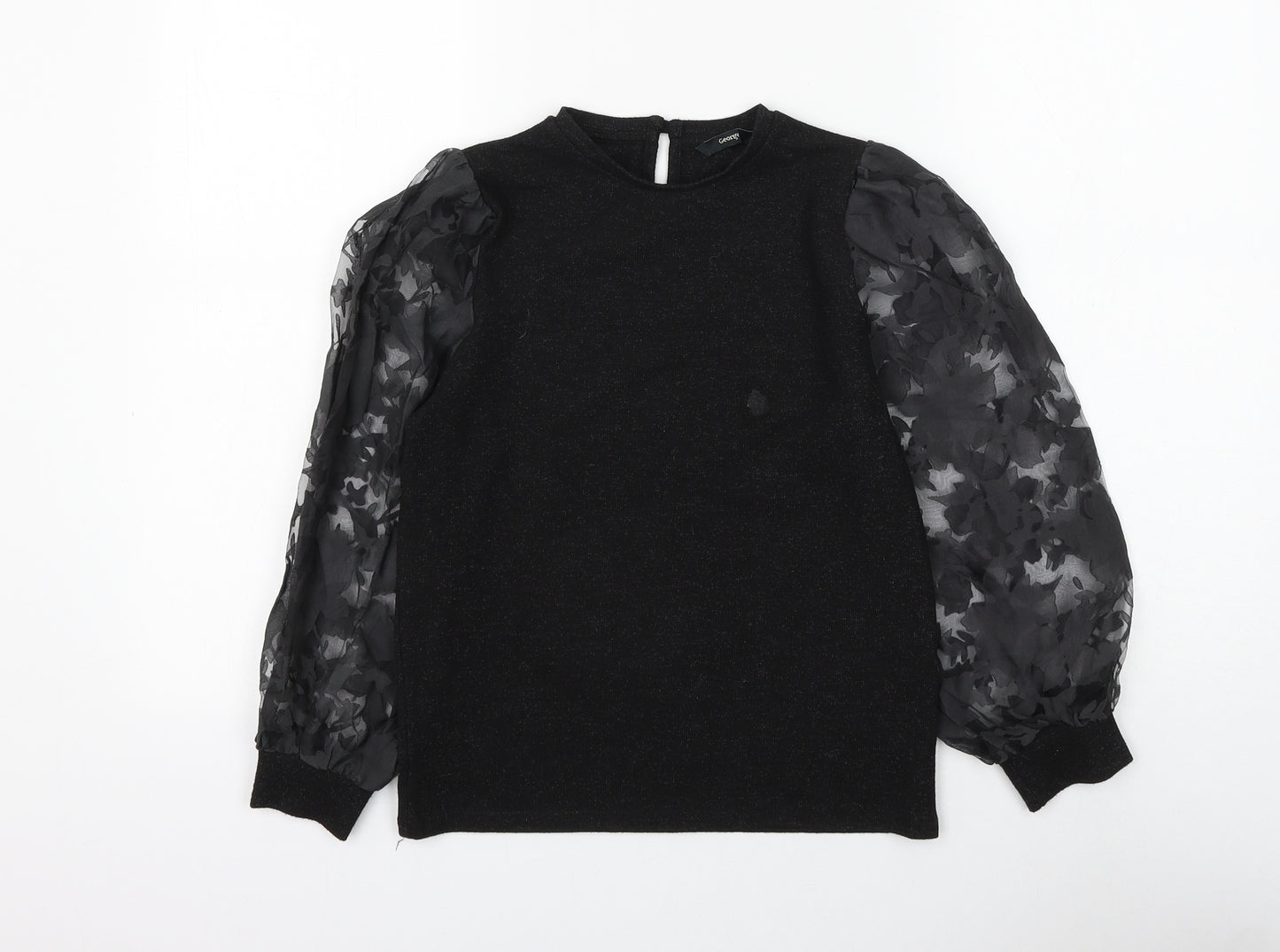 George Girls Black Round Neck Polyester Pullover Jumper Size 9-10 Years Button - Flower