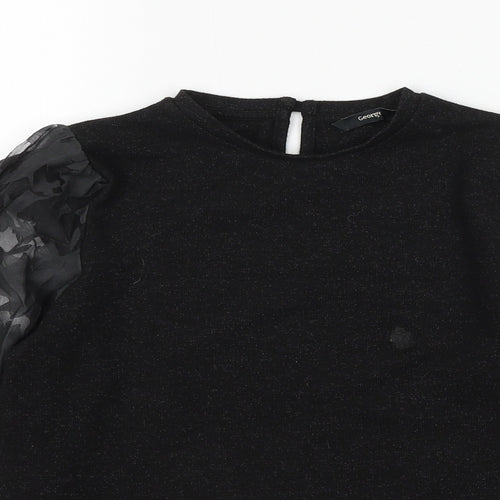George Girls Black Round Neck Polyester Pullover Jumper Size 9-10 Years Button - Flower
