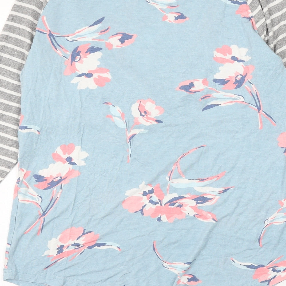 Preworn Womens Blue Floral Viscose Basic T-Shirt Size M Round Neck