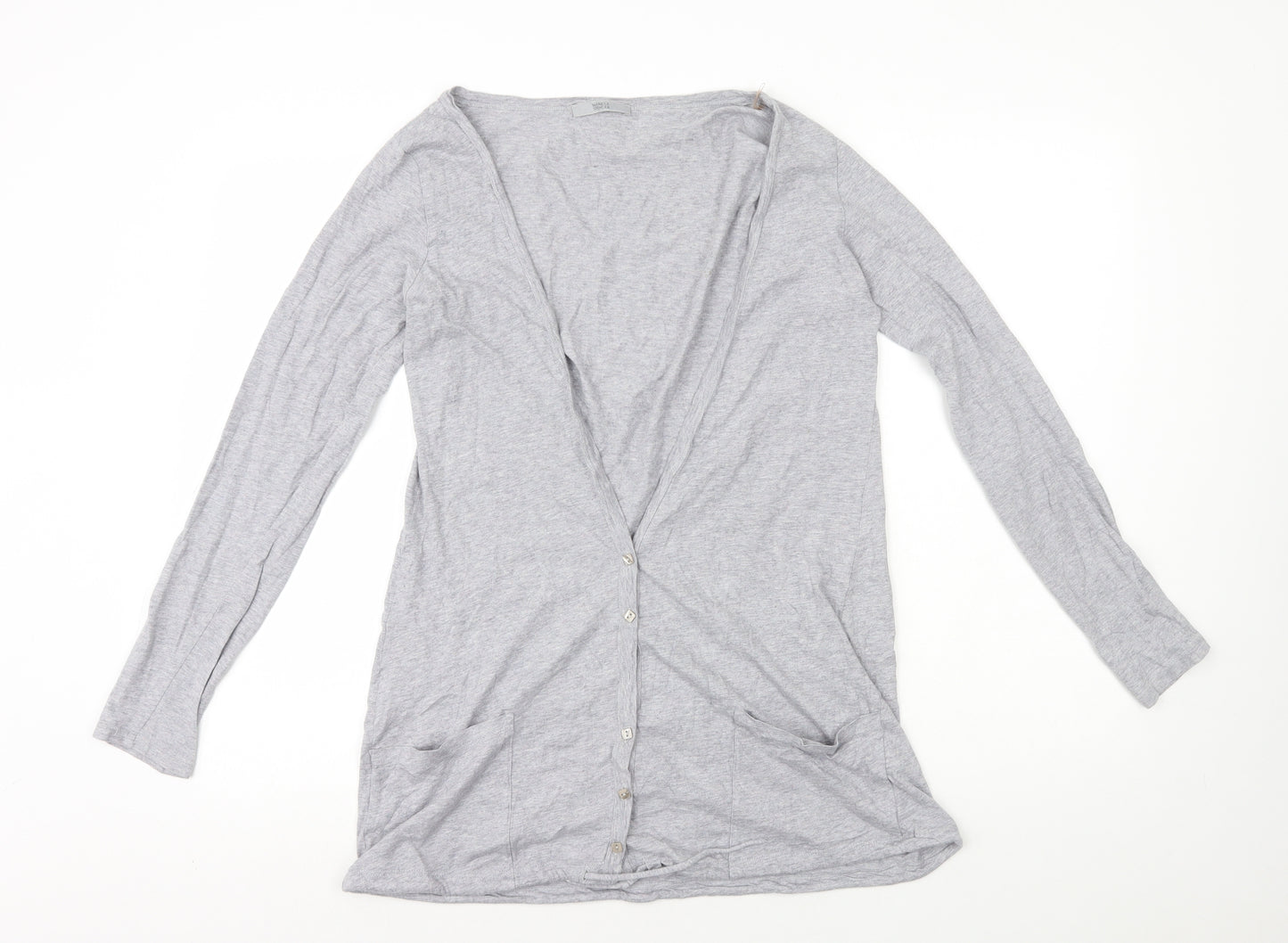Marks and Spencer Womens Grey V-Neck 100% Cotton Cardigan Jumper Size 16 - Drawstring