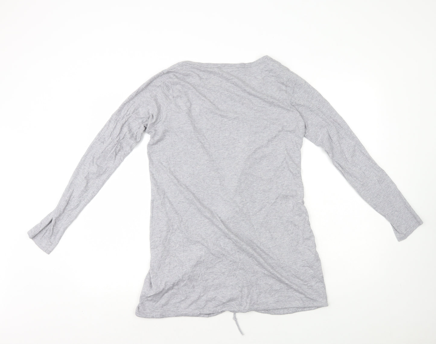 Marks and Spencer Womens Grey V-Neck 100% Cotton Cardigan Jumper Size 16 - Drawstring