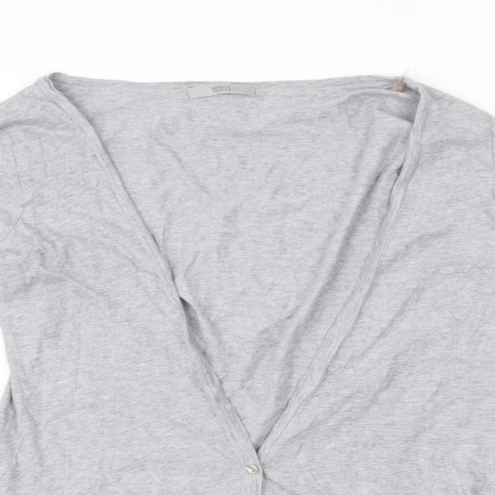 Marks and Spencer Womens Grey V-Neck 100% Cotton Cardigan Jumper Size 16 - Drawstring