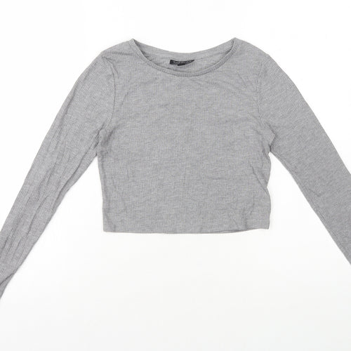 Topshop Womens Grey Viscose Cropped T-Shirt Size 8 Round Neck
