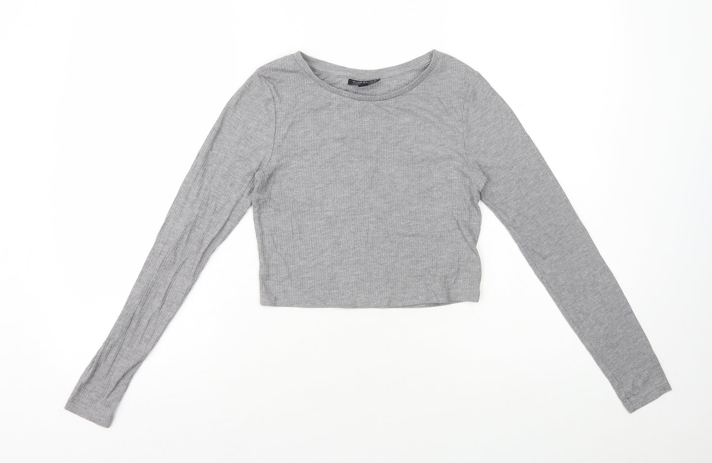 Topshop Womens Grey Viscose Cropped T-Shirt Size 8 Round Neck