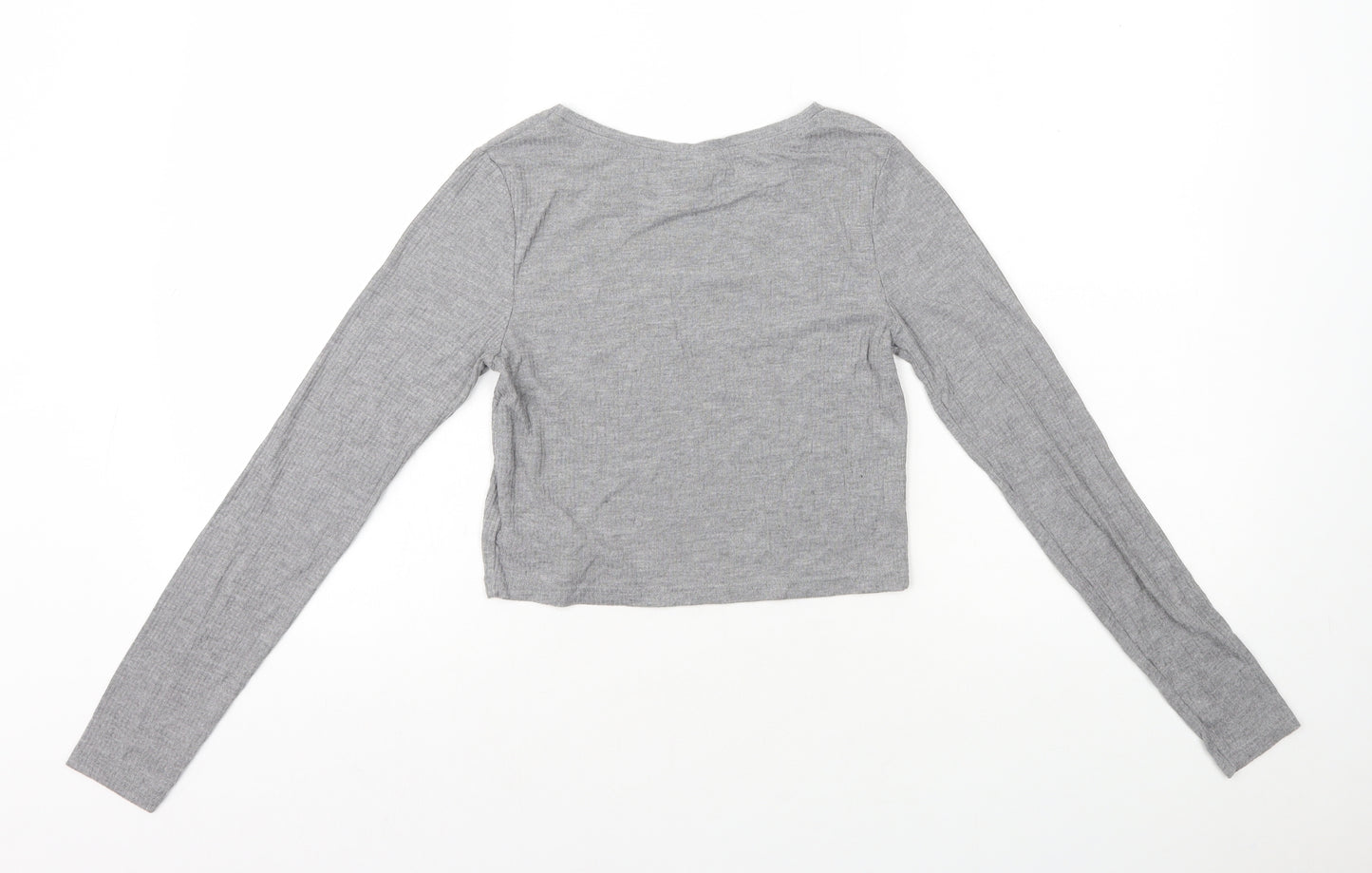 Topshop Womens Grey Viscose Cropped T-Shirt Size 8 Round Neck