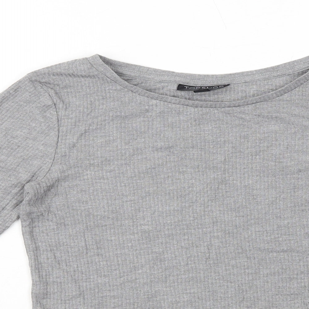 Topshop Womens Grey Viscose Cropped T-Shirt Size 8 Round Neck