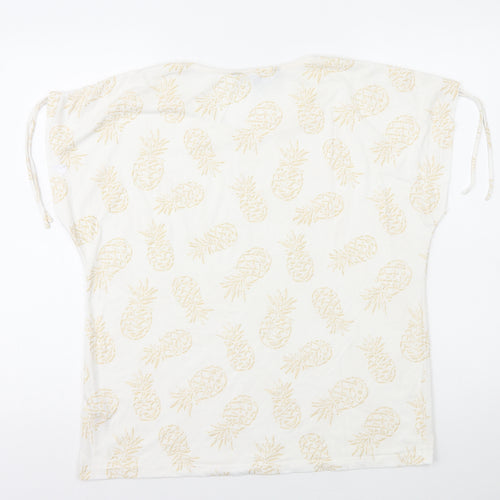 Bonmarché Womens White Geometric Polyester Basic T-Shirt Size 14 V-Neck - Pineapple