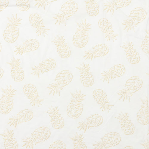 Bonmarché Womens White Geometric Polyester Basic T-Shirt Size 14 V-Neck - Pineapple