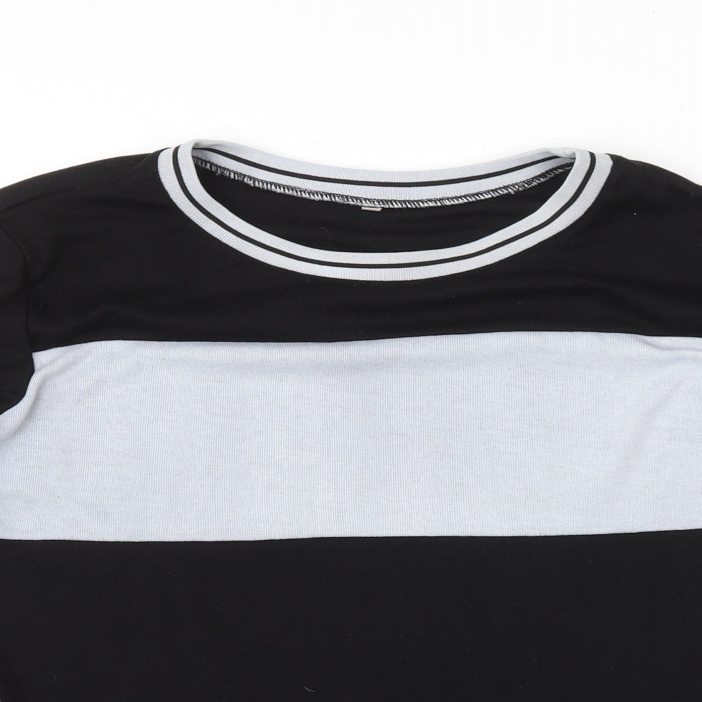 Preworn Womens Black Striped Polyester Basic T-Shirt Size XL Round Neck - Elbow Patches