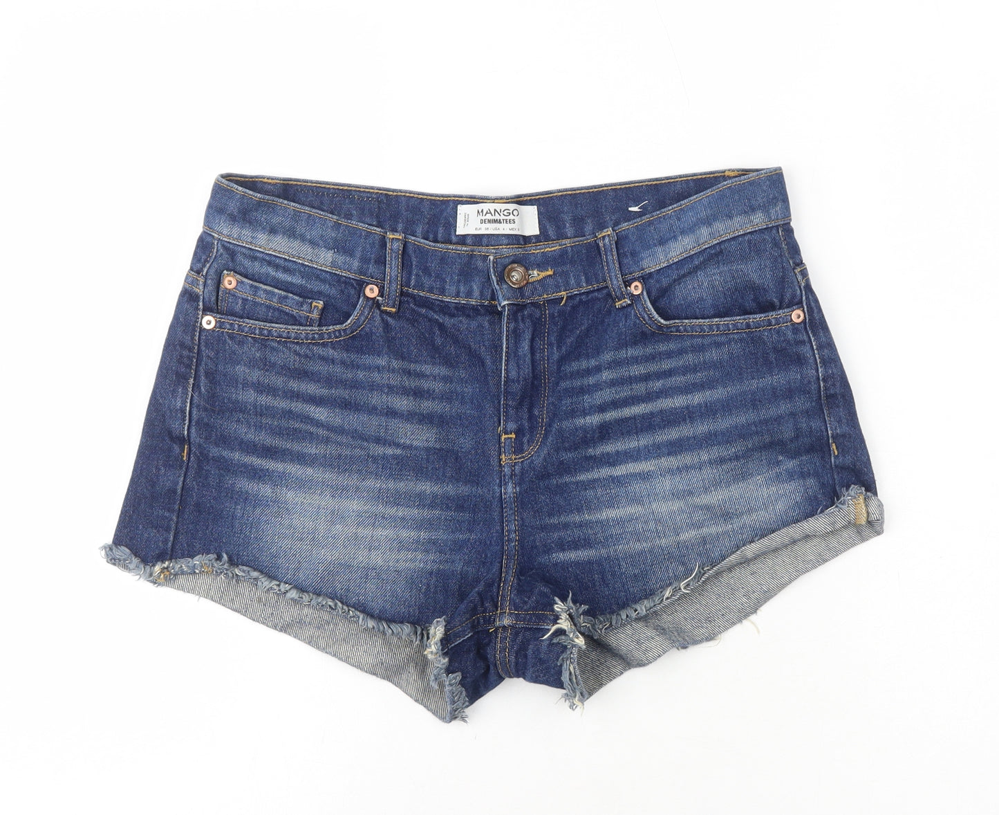 Mango Womens Blue Cotton Hot Pants Shorts Size 6 Regular Zip