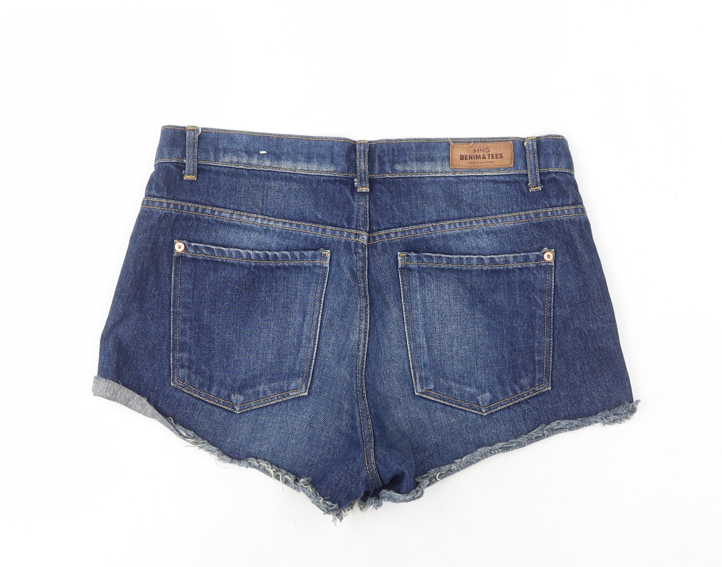 Mango Womens Blue Cotton Hot Pants Shorts Size 6 Regular Zip