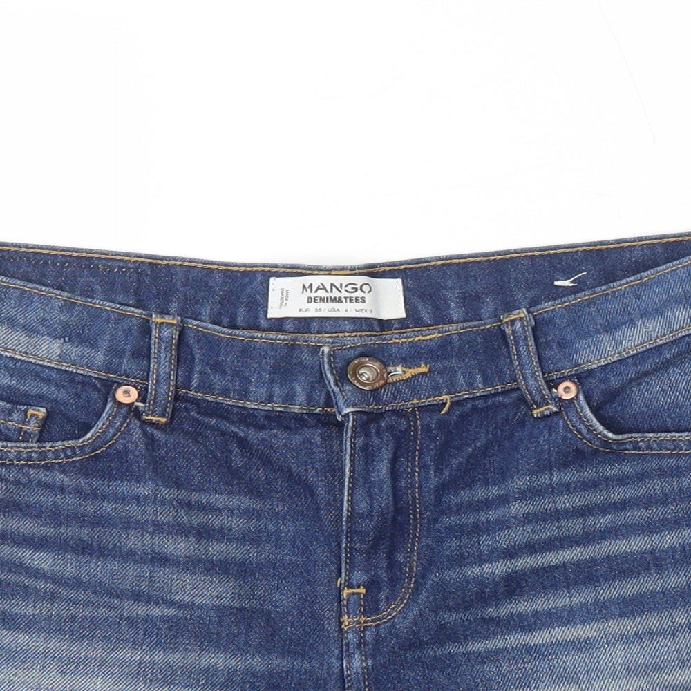 Mango Womens Blue Cotton Hot Pants Shorts Size 6 Regular Zip