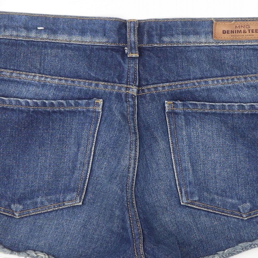 Mango Womens Blue Cotton Hot Pants Shorts Size 6 Regular Zip