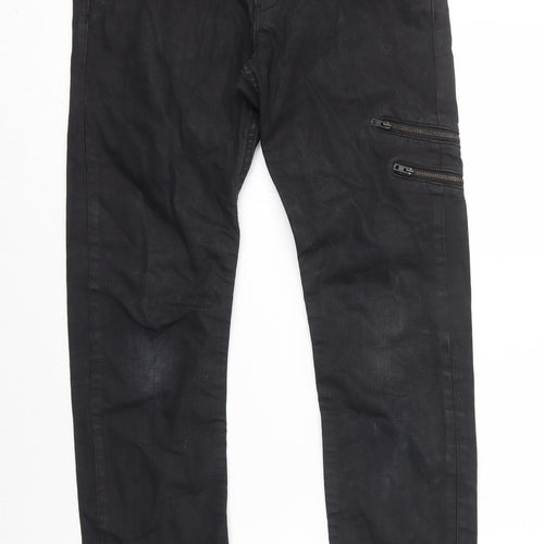 H&M Womens Black Cotton Skinny Jeans Size 10 L27 in Regular Zip - Coated, Zip Detail