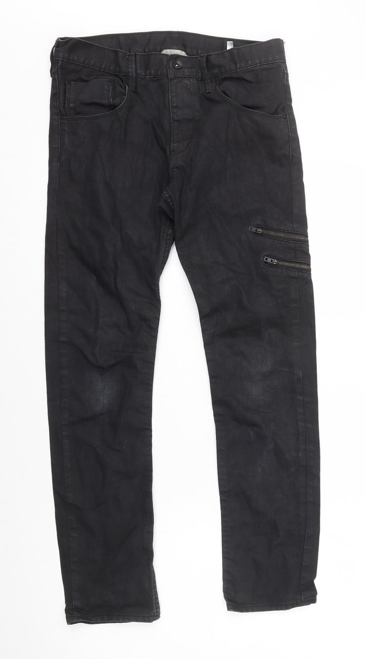 H&M Womens Black Cotton Skinny Jeans Size 10 L27 in Regular Zip - Coated, Zip Detail