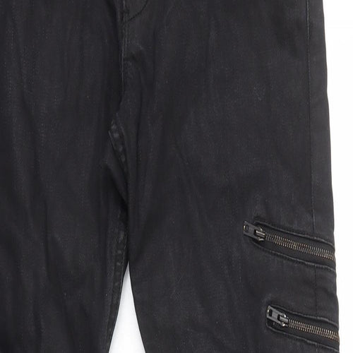 H&M Womens Black Cotton Skinny Jeans Size 10 L27 in Regular Zip - Coated, Zip Detail
