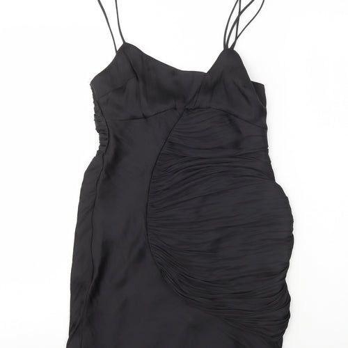 Zara Womens Black Polyester Slip Dress Size S V-Neck Zip