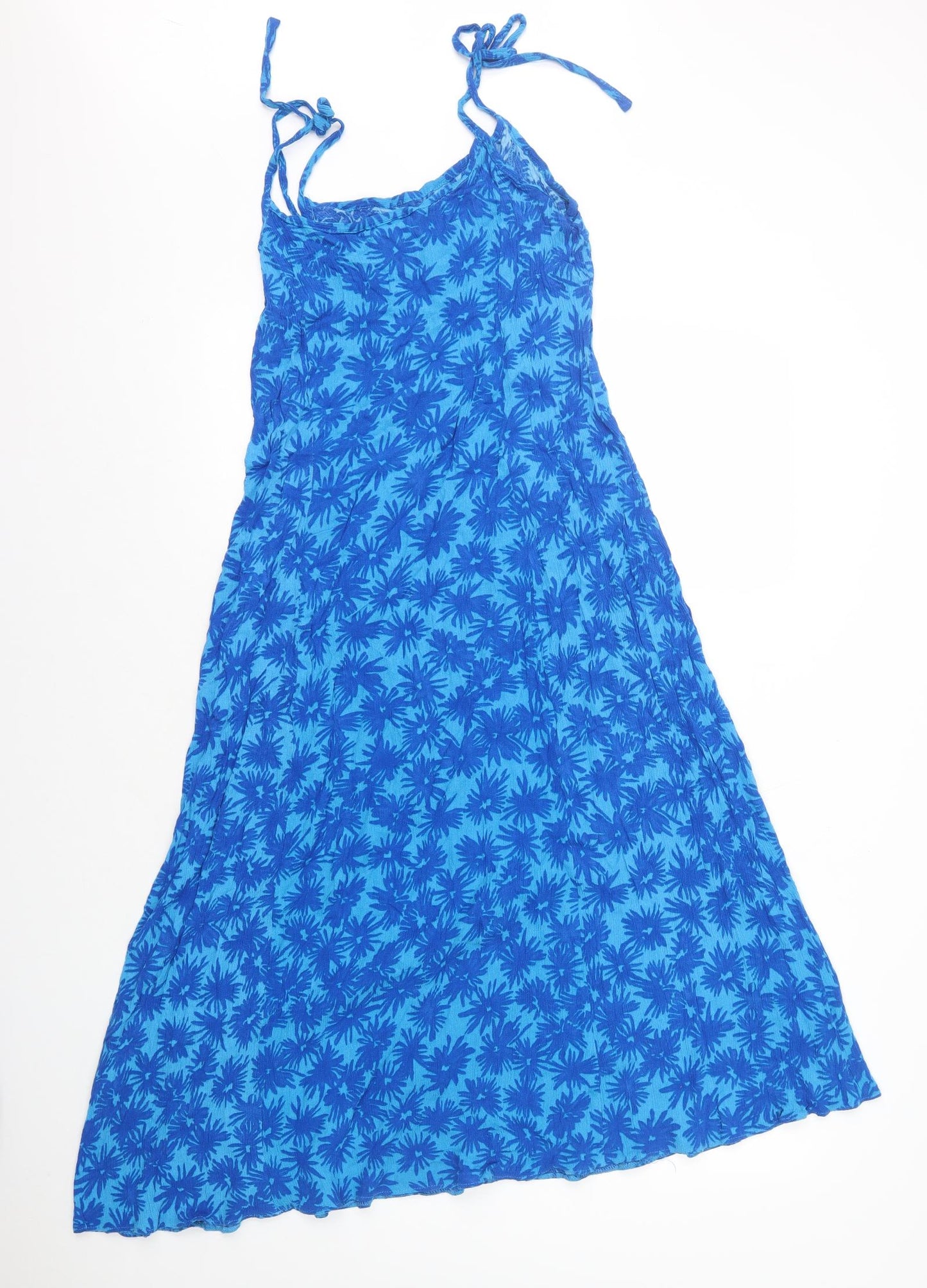 CL 322 Womens Blue Geometric Viscose A-Line Size 16 Round Neck Tie