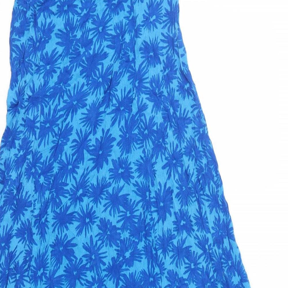 CL 322 Womens Blue Geometric Viscose A-Line Size 16 Round Neck Tie