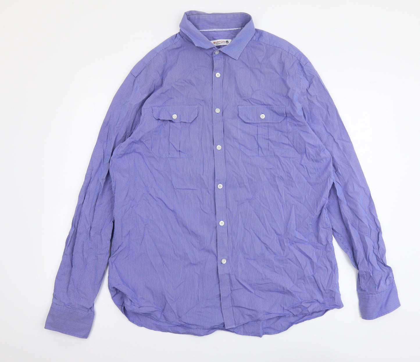 Burton Mens Blue Striped Cotton Button-Up Size XL Collared Button