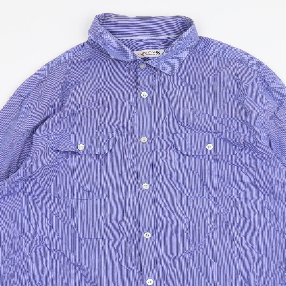 Burton Mens Blue Striped Cotton Button-Up Size XL Collared Button