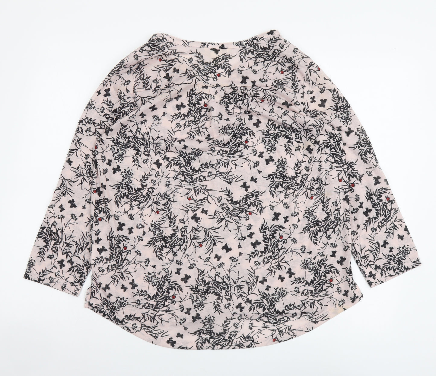 H&M Womens Pink Floral Cotton Basic Blouse Size M V-Neck