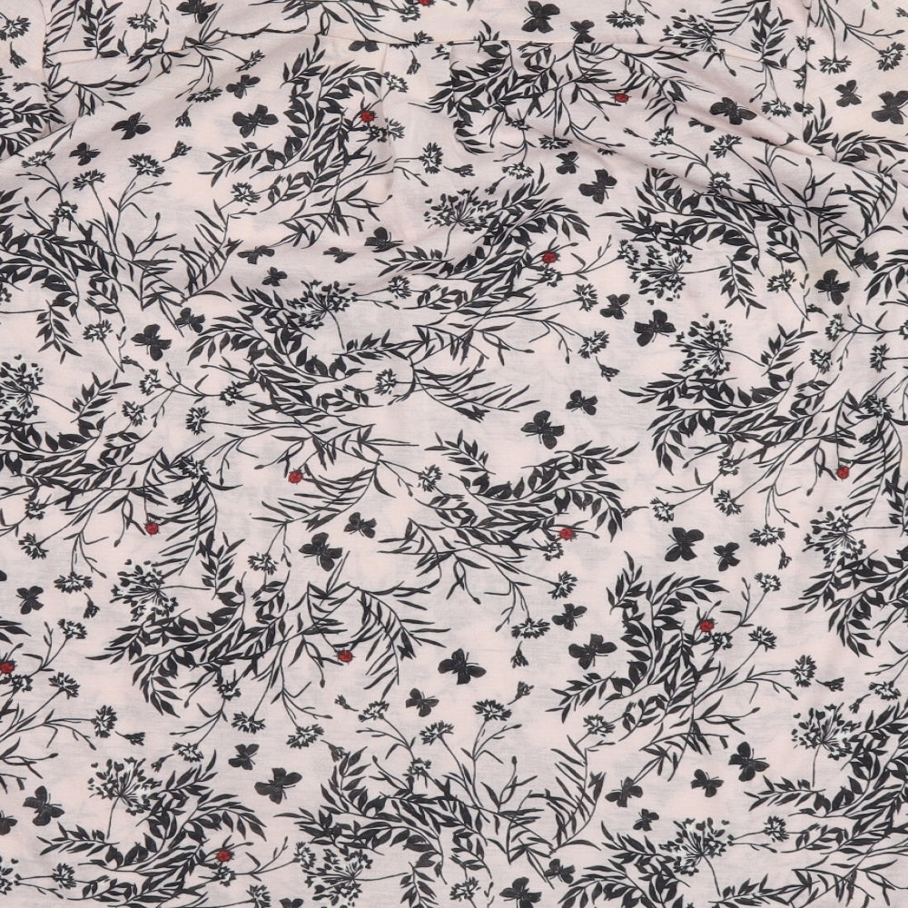 H&M Womens Pink Floral Cotton Basic Blouse Size M V-Neck