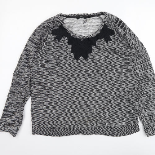 ESMARA Womens Black Geometric Cotton Basic Blouse Size 18 Round Neck