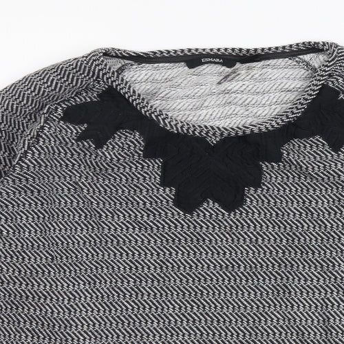 ESMARA Womens Black Geometric Cotton Basic Blouse Size 18 Round Neck