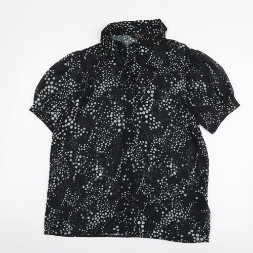 Lipsy Womens Black Polka Dot Polyester Basic Button-Up Size 12 Collared