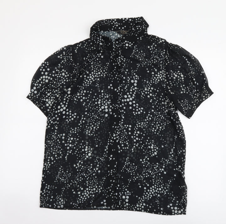 Lipsy Womens Black Polka Dot Polyester Basic Button-Up Size 12 Collared