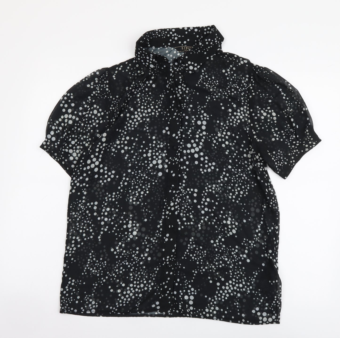 Lipsy Womens Black Polka Dot Polyester Basic Button-Up Size 12 Collared