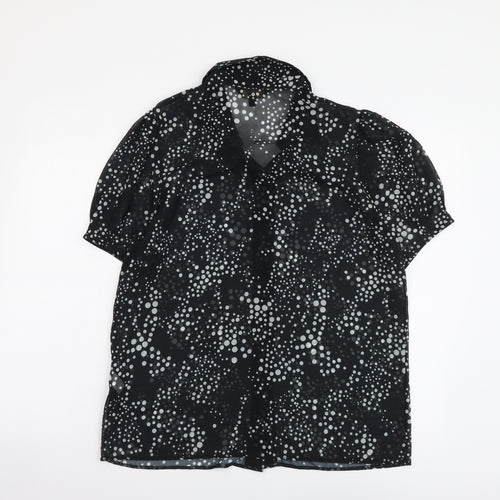 Lipsy Womens Black Polka Dot Polyester Basic Button-Up Size 12 Collared