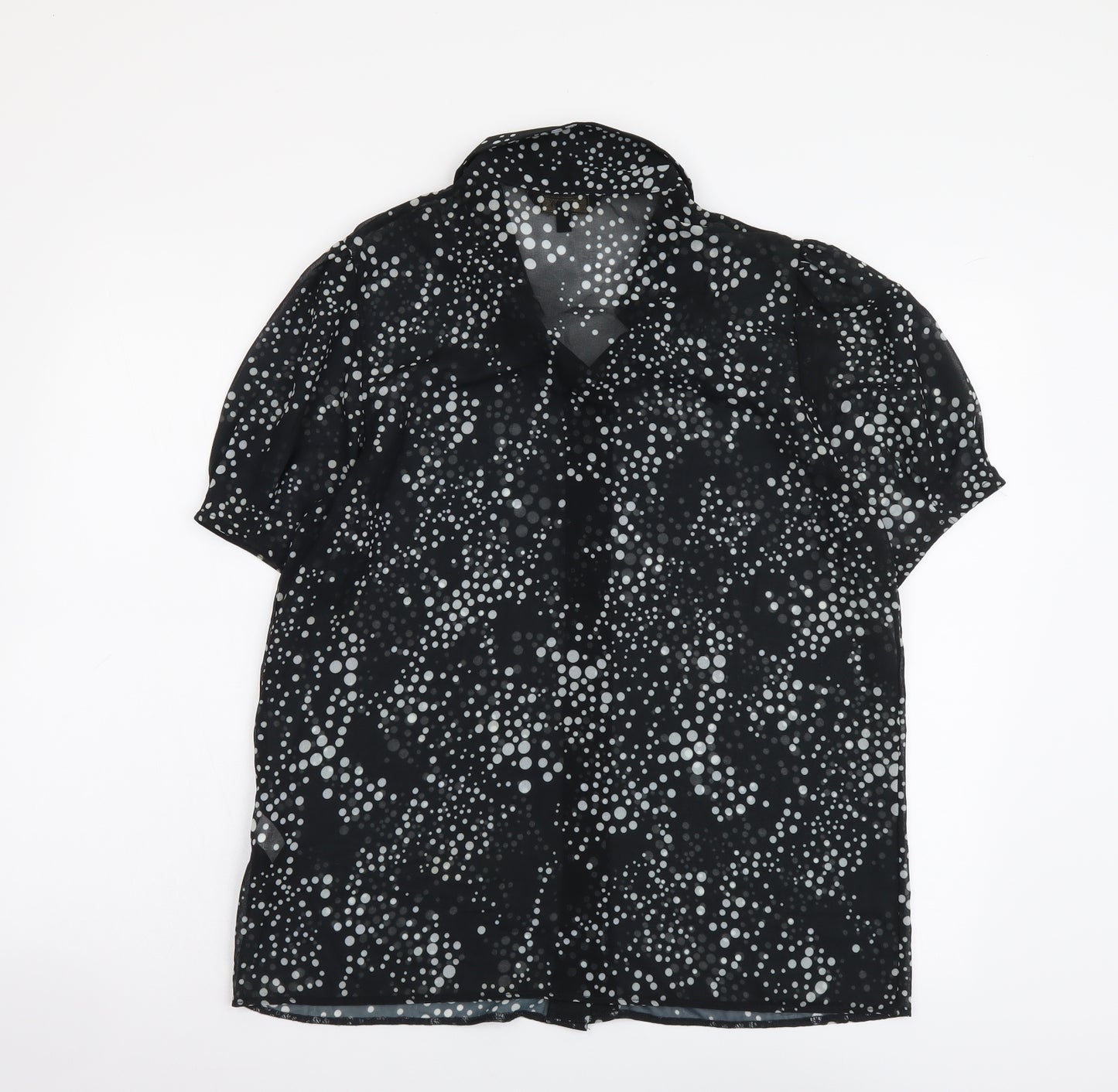 Lipsy Womens Black Polka Dot Polyester Basic Button-Up Size 12 Collared