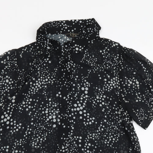 Lipsy Womens Black Polka Dot Polyester Basic Button-Up Size 12 Collared