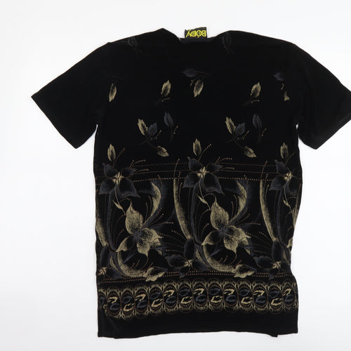Body Collection Womens Black Floral Acetate Basic T-Shirt Size M Round Neck
