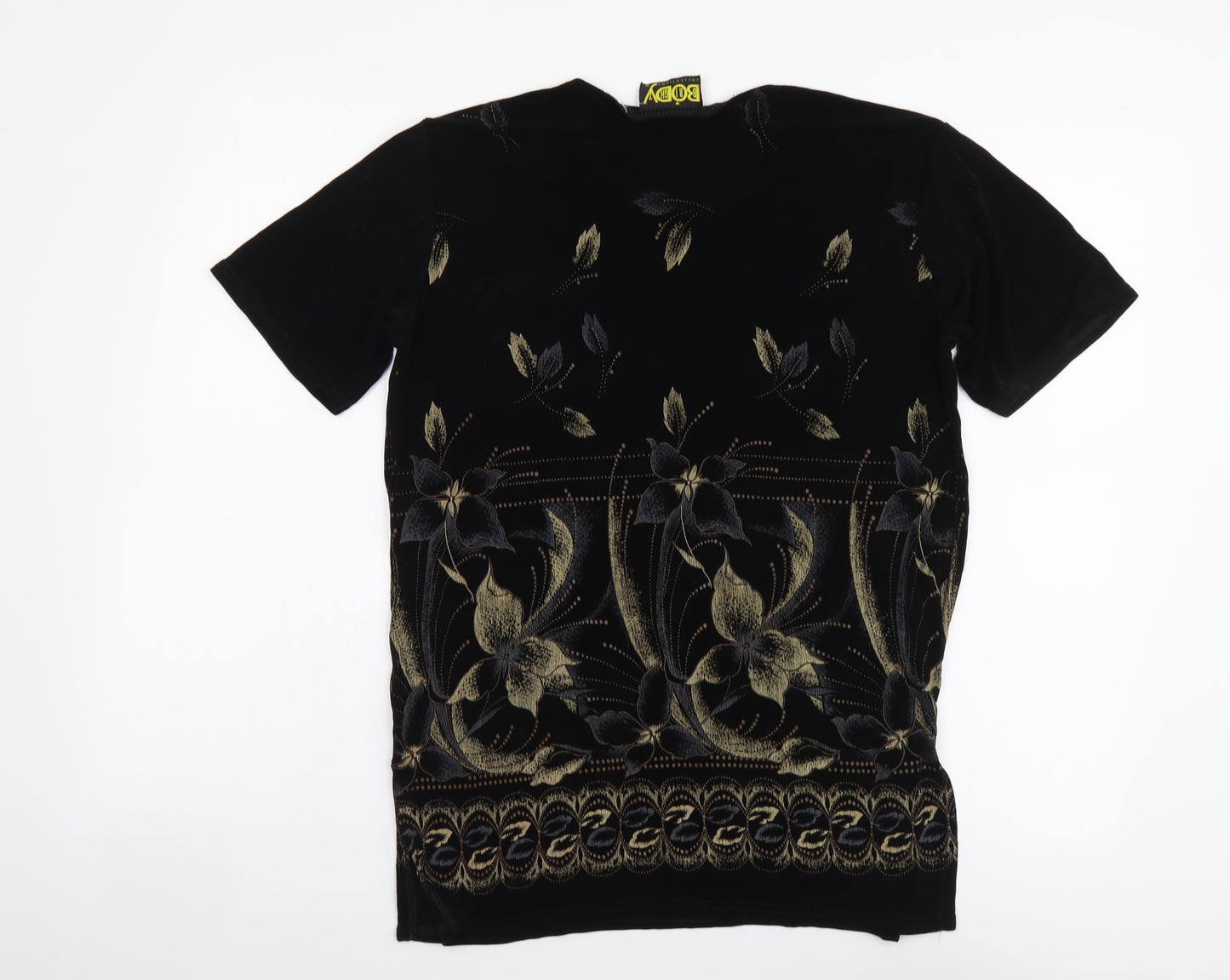 Body Collection Womens Black Floral Acetate Basic T-Shirt Size M Round Neck