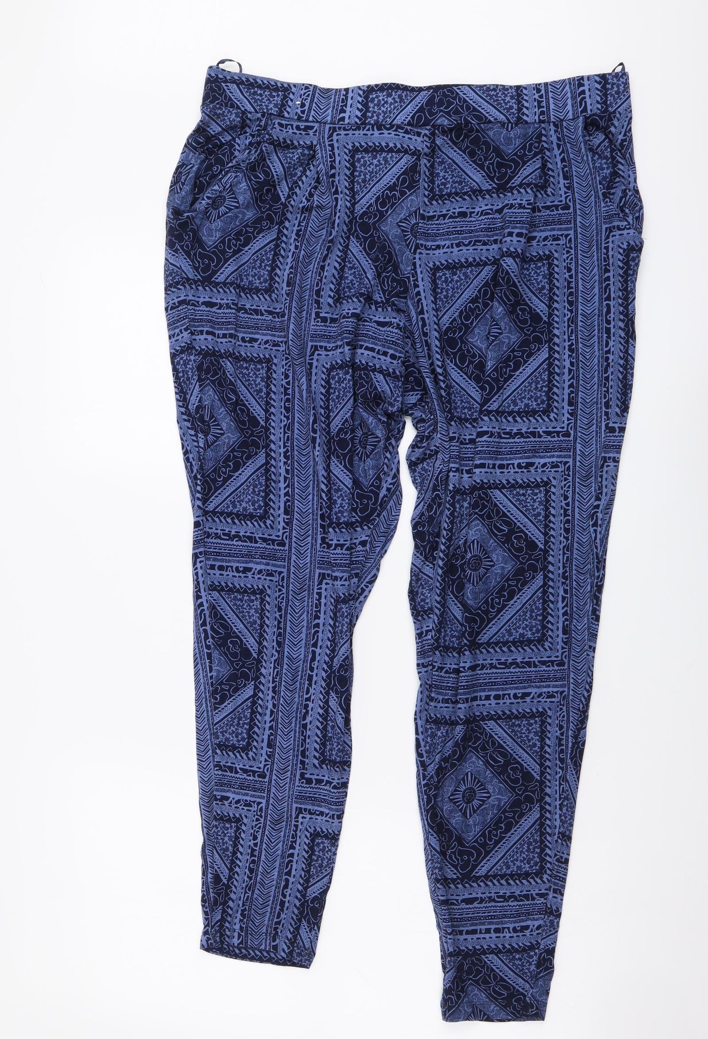 Nutmeg Womens Blue Geometric Viscose Trousers Size 12 L27 in Regular