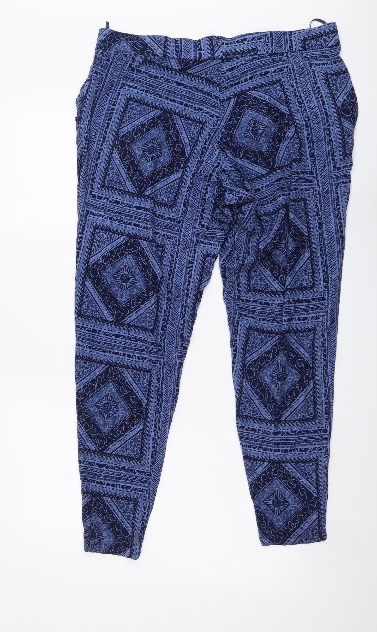 Nutmeg Womens Blue Geometric Viscose Trousers Size 12 L27 in Regular