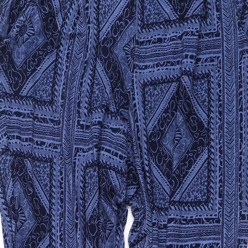 Nutmeg Womens Blue Geometric Viscose Trousers Size 12 L27 in Regular