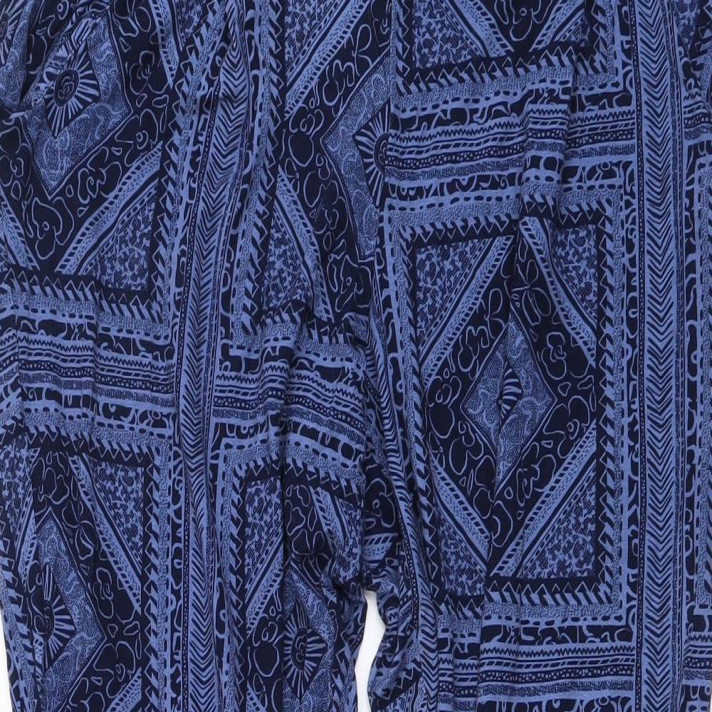 Nutmeg Womens Blue Geometric Viscose Trousers Size 12 L27 in Regular