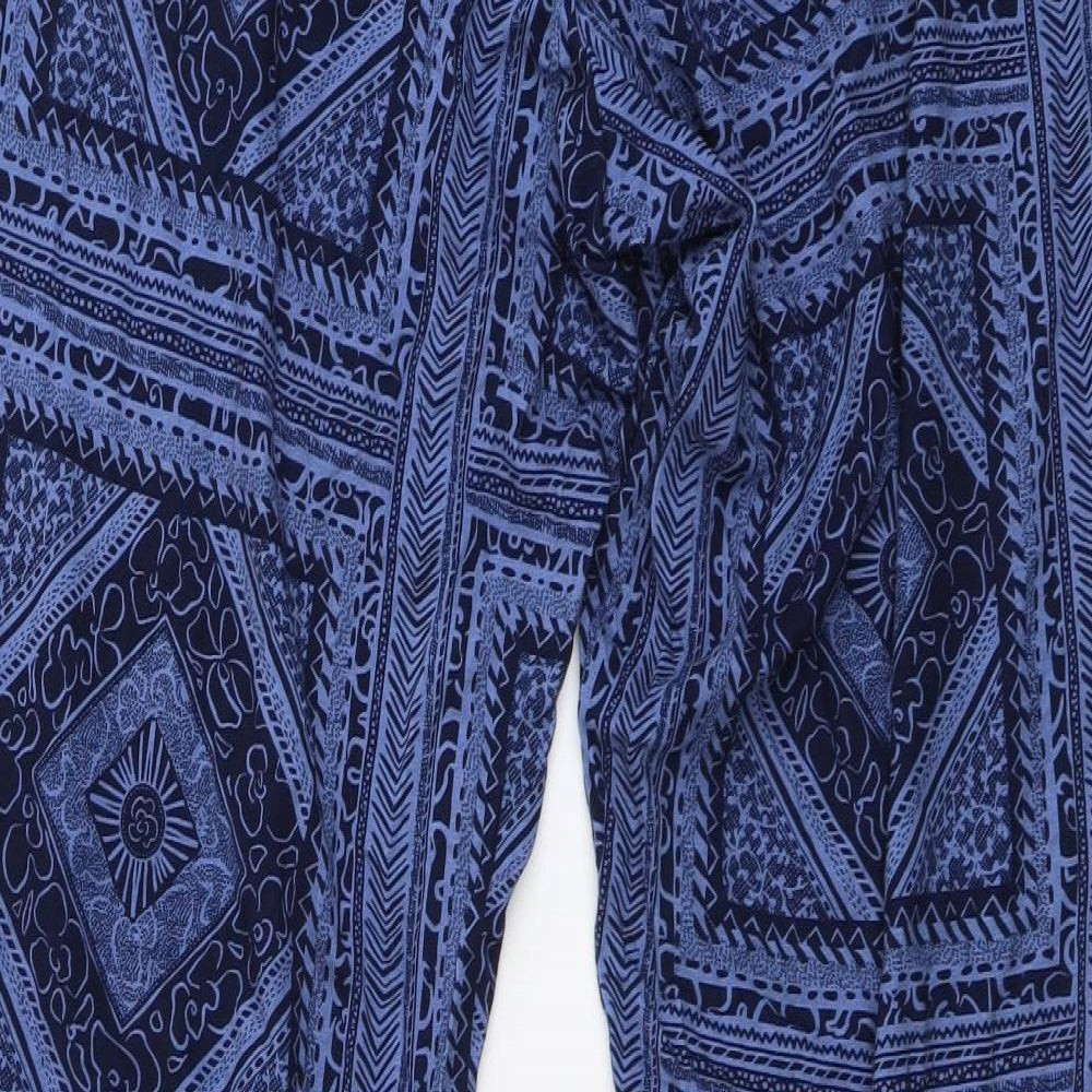 Nutmeg Womens Blue Geometric Viscose Trousers Size 12 L27 in Regular