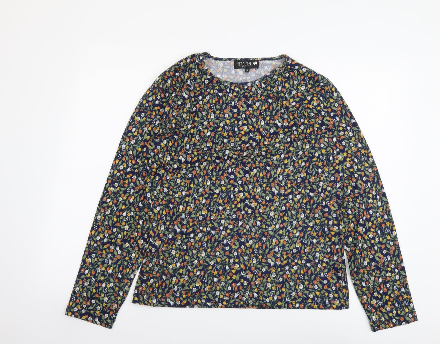 Hepburn Womens Multicoloured Floral Polyester Basic T-Shirt Size M Round Neck