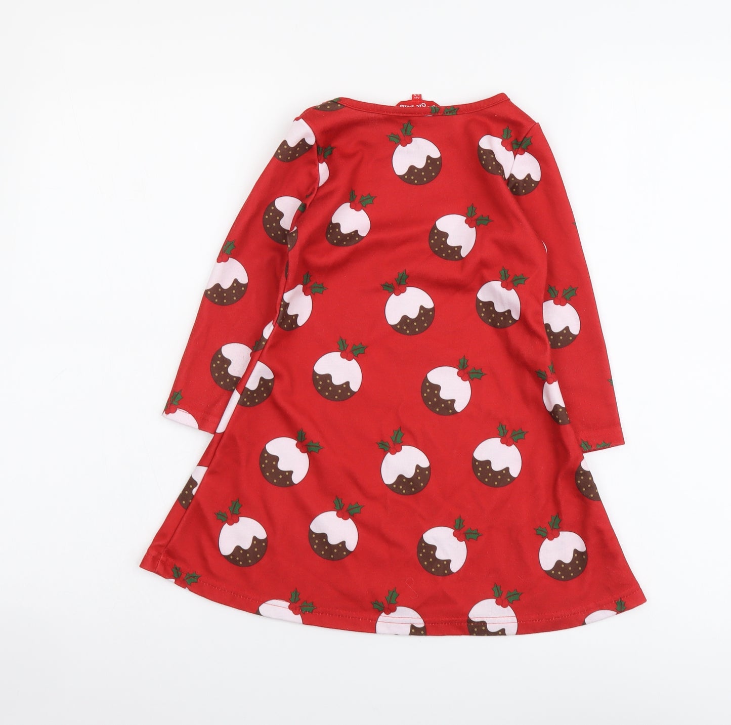 Jingle Bells Girls Red Geometric Polyester A-Line Size 4-5 Years Round Neck Pullover - Christmas Pudding
