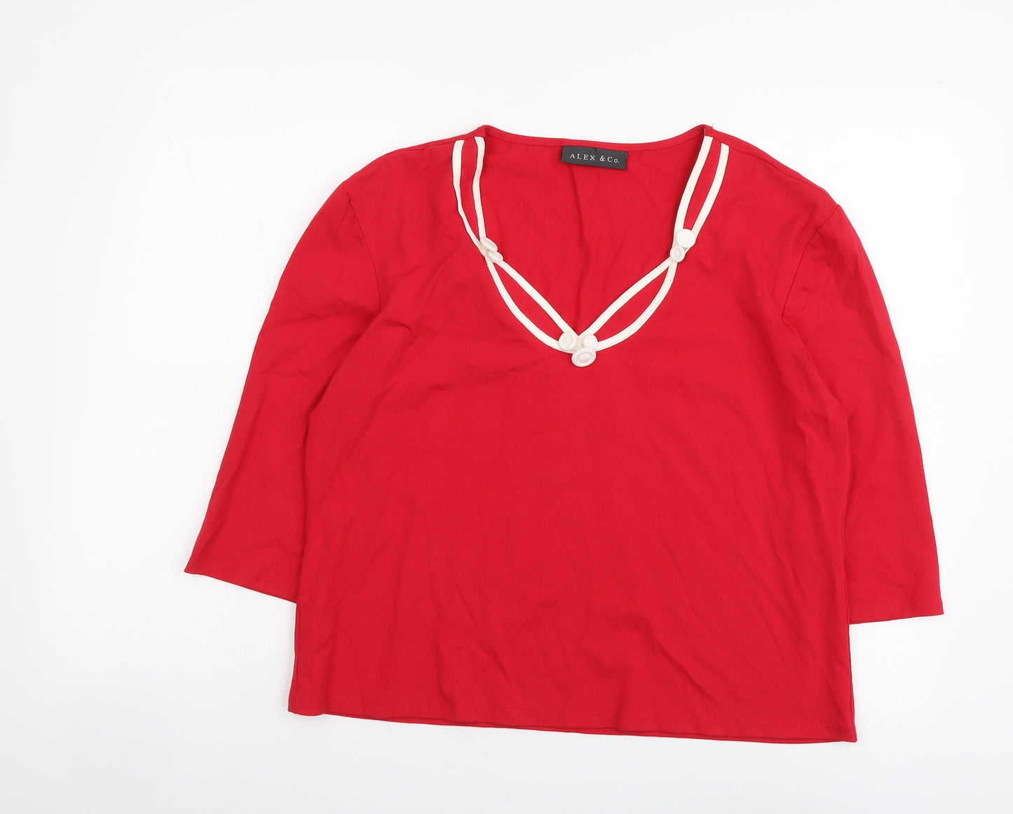 Alex & Co. Womens Red Viscose Basic Blouse Size 20 V-Neck