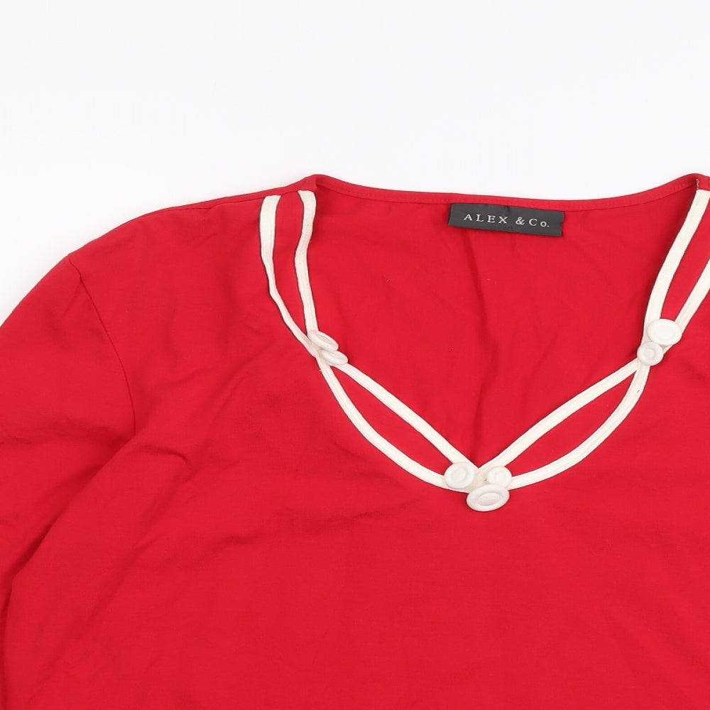 Alex & Co. Womens Red Viscose Basic Blouse Size 20 V-Neck