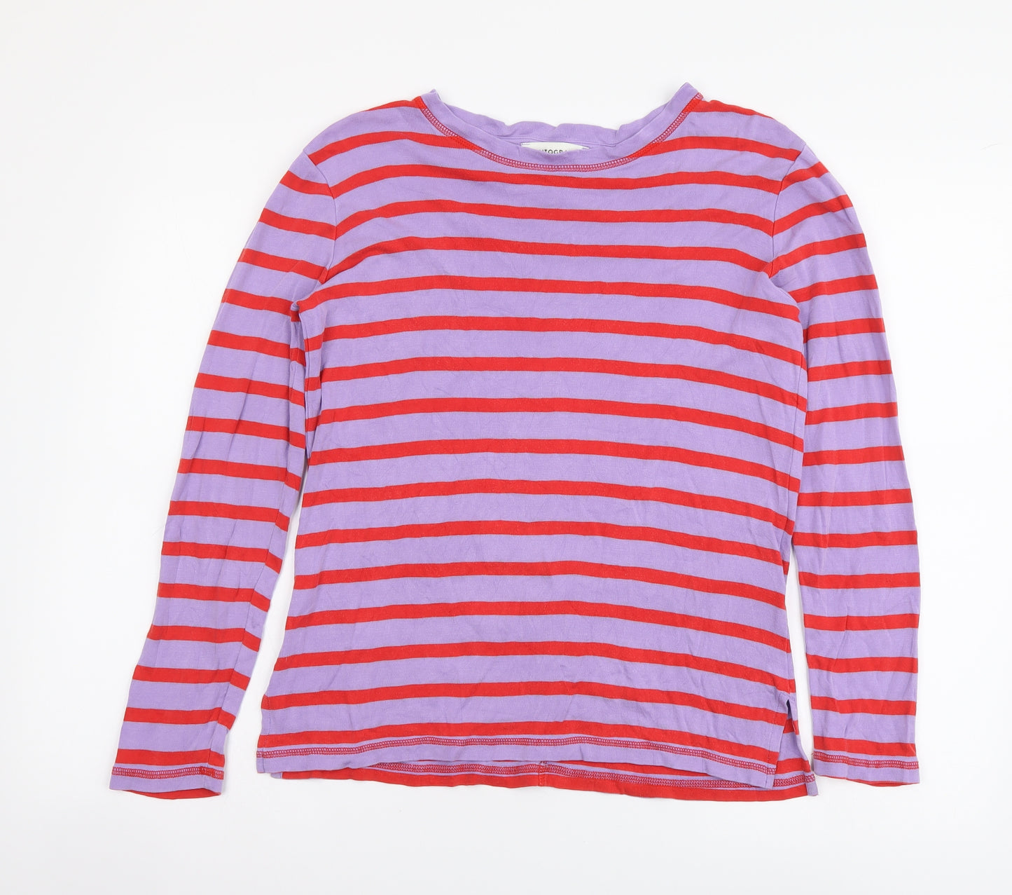 Autograph Womens Purple Striped Cotton Basic Blouse Size 8 Boat Neck