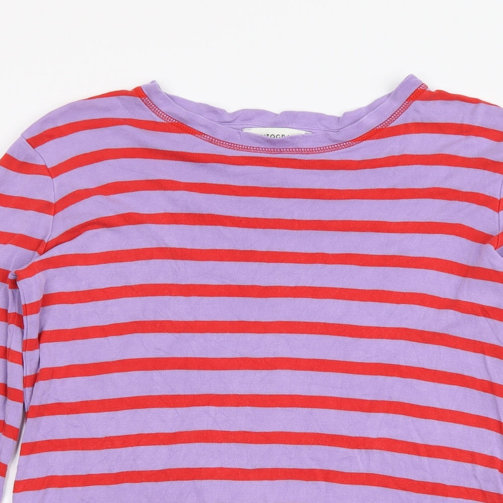 Autograph Womens Purple Striped Cotton Basic Blouse Size 8 Boat Neck