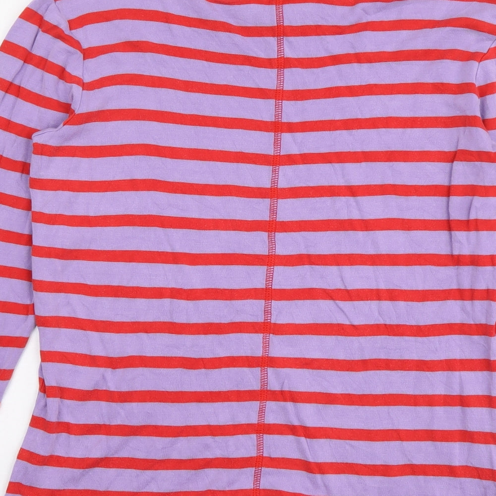 Autograph Womens Purple Striped Cotton Basic Blouse Size 8 Boat Neck