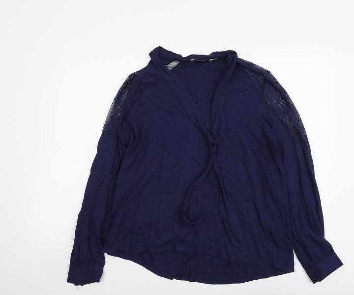 JustFab Womens Blue Polyester Basic Blouse Size M V-Neck